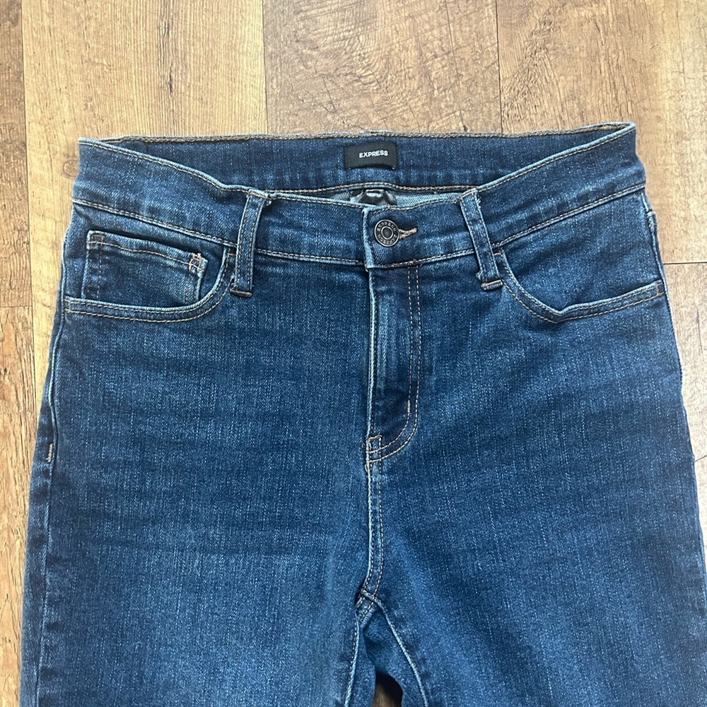 Express Bootcut Jeans Size 8 Dark Wash High Rise Stretch Denim - Picture 7 of 15